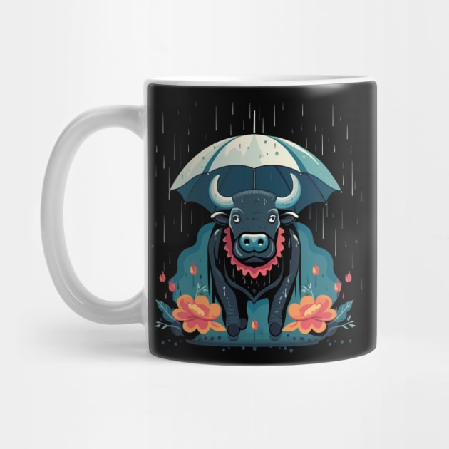 Water Buffalo Rainy Day With Umbrella by JH Mart